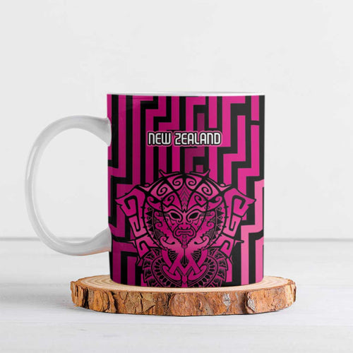 Custom Basketball New Zealand Ceramic Mug Pink Maori Ta Moko Indigenous - Aussie Hoodie