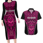 Custom Basketball New Zealand Couples Matching Long Sleeve Bodycon Dress and Hawaiian Shirt Pink Maori Ta Moko Indigenous - Aussie Hoodie