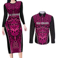 Custom Basketball New Zealand Couples Matching Long Sleeve Bodycon Dress and Long Sleeve Button Shirt Pink Maori Ta Moko Indigenous - Aussie Hoodie