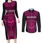 Custom Basketball New Zealand Couples Matching Long Sleeve Bodycon Dress and Long Sleeve Button Shirt Pink Maori Ta Moko Indigenous - Aussie Hoodie