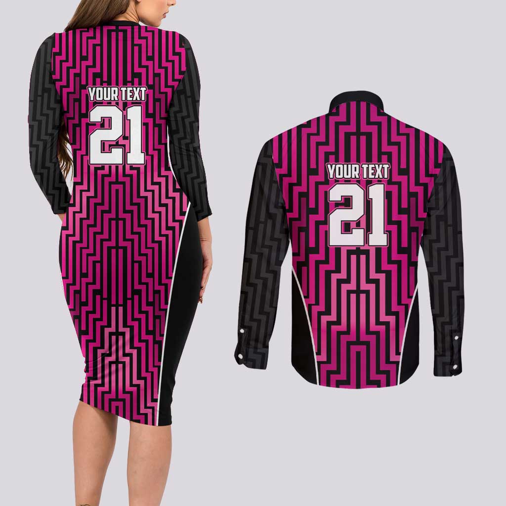 Custom Basketball New Zealand Couples Matching Long Sleeve Bodycon Dress and Long Sleeve Button Shirt Pink Maori Ta Moko Indigenous - Aussie Hoodie