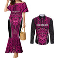 Custom Basketball New Zealand Couples Matching Mermaid Dress and Long Sleeve Button Shirt Pink Maori Ta Moko Indigenous - Aussie Hoodie
