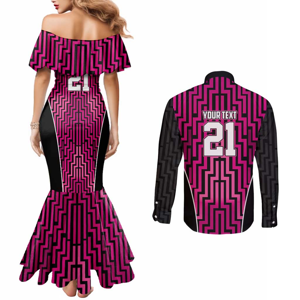 Custom Basketball New Zealand Couples Matching Mermaid Dress and Long Sleeve Button Shirt Pink Maori Ta Moko Indigenous - Aussie Hoodie