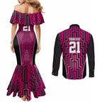 Custom Basketball New Zealand Couples Matching Mermaid Dress and Long Sleeve Button Shirt Pink Maori Ta Moko Indigenous - Aussie Hoodie