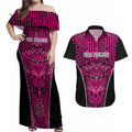 Custom Basketball New Zealand Couples Matching Off Shoulder Maxi Dress and Hawaiian Shirt Pink Maori Ta Moko Indigenous - Aussie Hoodie