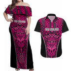 Custom Basketball New Zealand Couples Matching Off Shoulder Maxi Dress and Hawaiian Shirt Pink Maori Ta Moko Indigenous - Aussie Hoodie