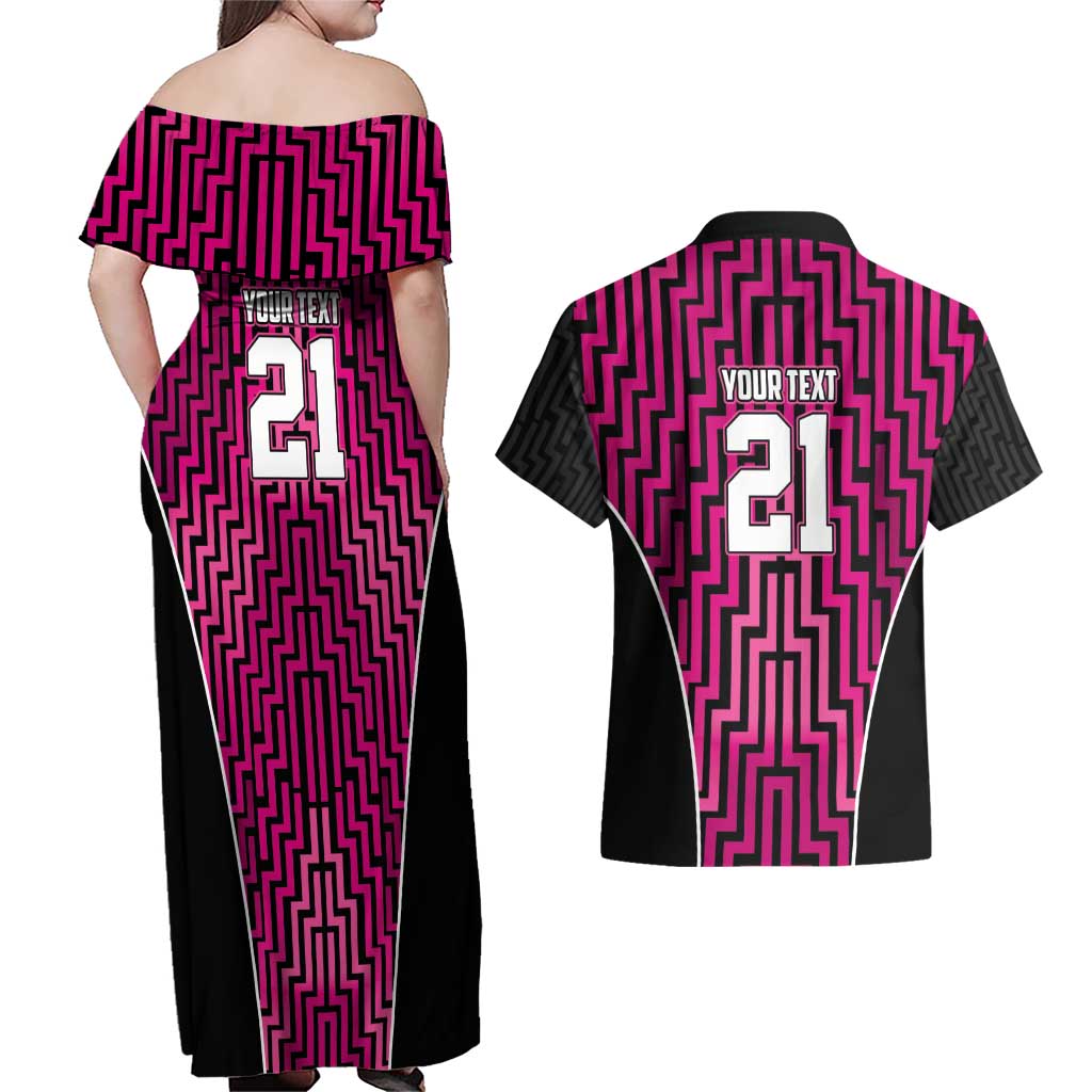 Custom Basketball New Zealand Couples Matching Off Shoulder Maxi Dress and Hawaiian Shirt Pink Maori Ta Moko Indigenous - Aussie Hoodie