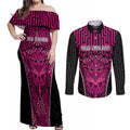 Custom Basketball New Zealand Couples Matching Off Shoulder Maxi Dress and Long Sleeve Button Shirt Pink Maori Ta Moko Indigenous - Aussie Hoodie