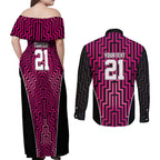 Custom Basketball New Zealand Couples Matching Off Shoulder Maxi Dress and Long Sleeve Button Shirt Pink Maori Ta Moko Indigenous - Aussie Hoodie