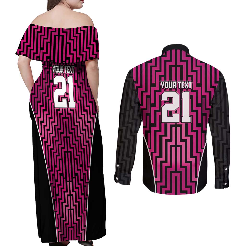 Custom Basketball New Zealand Couples Matching Off Shoulder Maxi Dress and Long Sleeve Button Shirt Pink Maori Ta Moko Indigenous - Aussie Hoodie