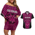 Custom Basketball New Zealand Couples Matching Off Shoulder Short Dress and Hawaiian Shirt Pink Maori Ta Moko Indigenous - Aussie Hoodie