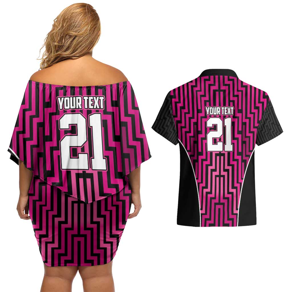 Custom Basketball New Zealand Couples Matching Off Shoulder Short Dress and Hawaiian Shirt Pink Maori Ta Moko Indigenous - Aussie Hoodie
