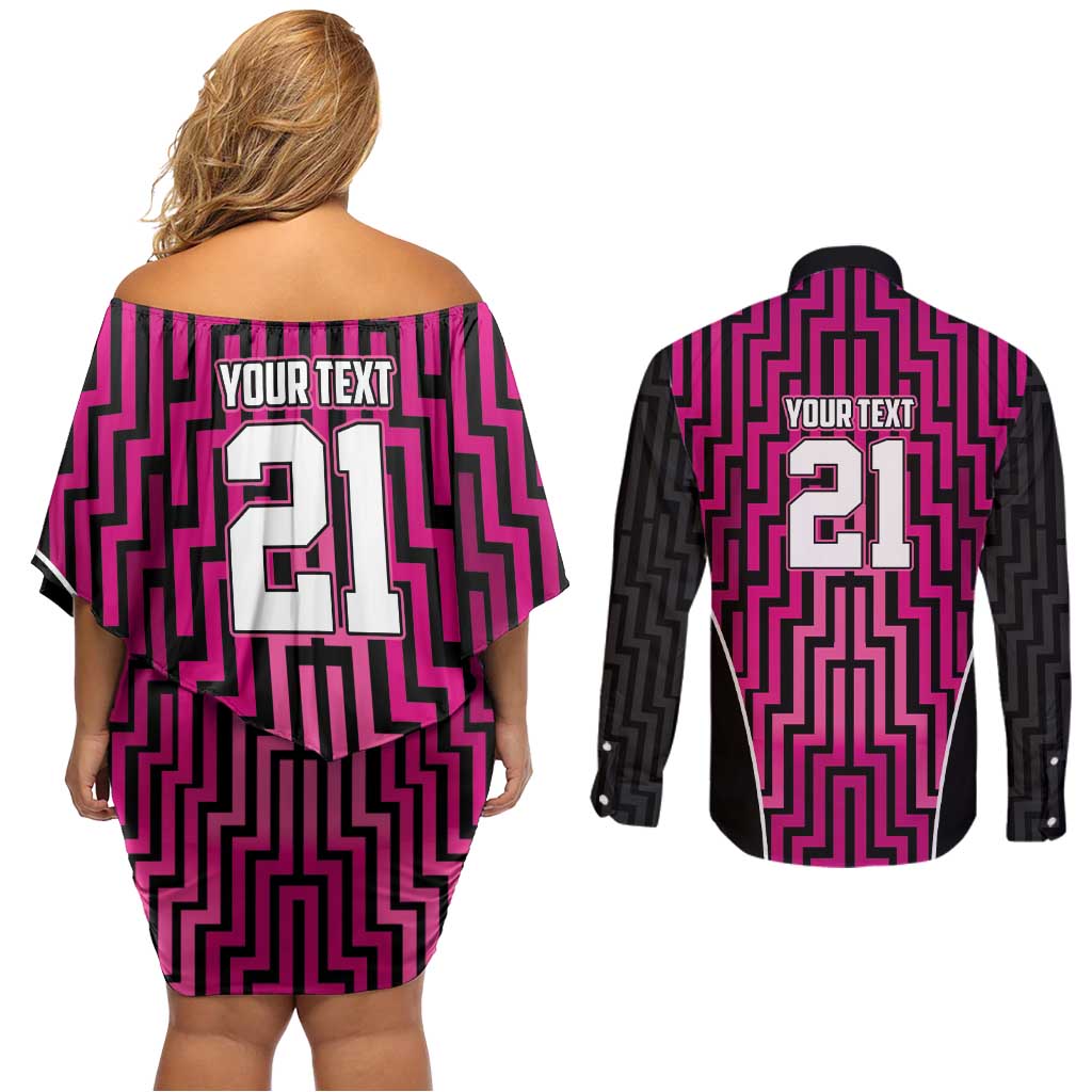 Custom Basketball New Zealand Couples Matching Off Shoulder Short Dress and Long Sleeve Button Shirt Pink Maori Ta Moko Indigenous - Aussie Hoodie