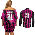 Custom Basketball New Zealand Couples Matching Off Shoulder Short Dress and Long Sleeve Button Shirt Pink Maori Ta Moko Indigenous - Aussie Hoodie