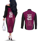 Custom Basketball New Zealand Couples Matching Off The Shoulder Long Sleeve Dress and Long Sleeve Button Shirt Pink Maori Ta Moko Indigenous - Aussie Hoodie