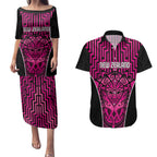 Custom Basketball New Zealand Couples Matching Puletasi and Hawaiian Shirt Pink Maori Ta Moko Indigenous - Aussie Hoodie