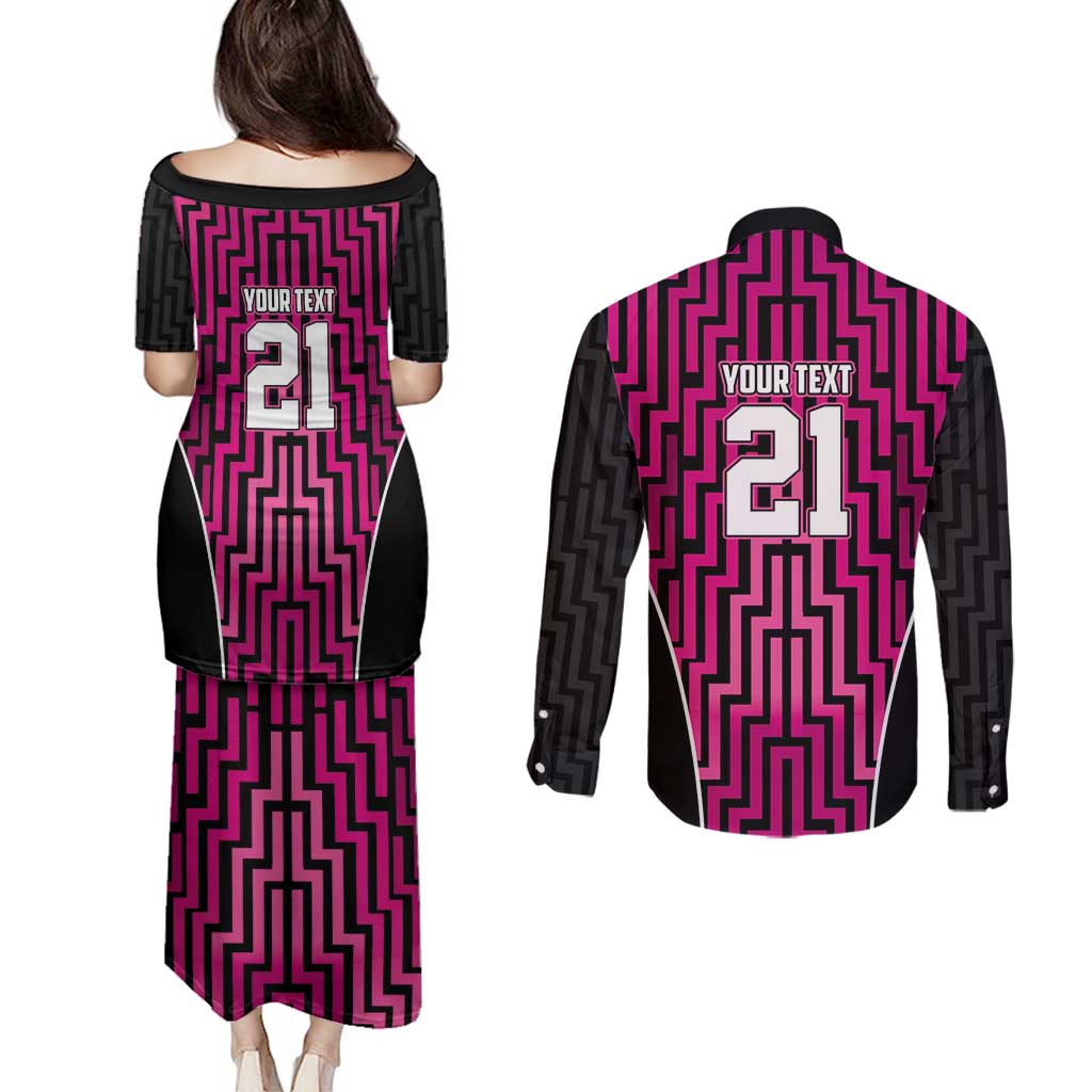 Custom Basketball New Zealand Couples Matching Puletasi and Long Sleeve Button Shirt Pink Maori Ta Moko Indigenous - Aussie Hoodie