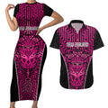 Custom Basketball New Zealand Couples Matching Short Sleeve Bodycon Dress and Hawaiian Shirt Pink Maori Ta Moko Indigenous - Aussie Hoodie