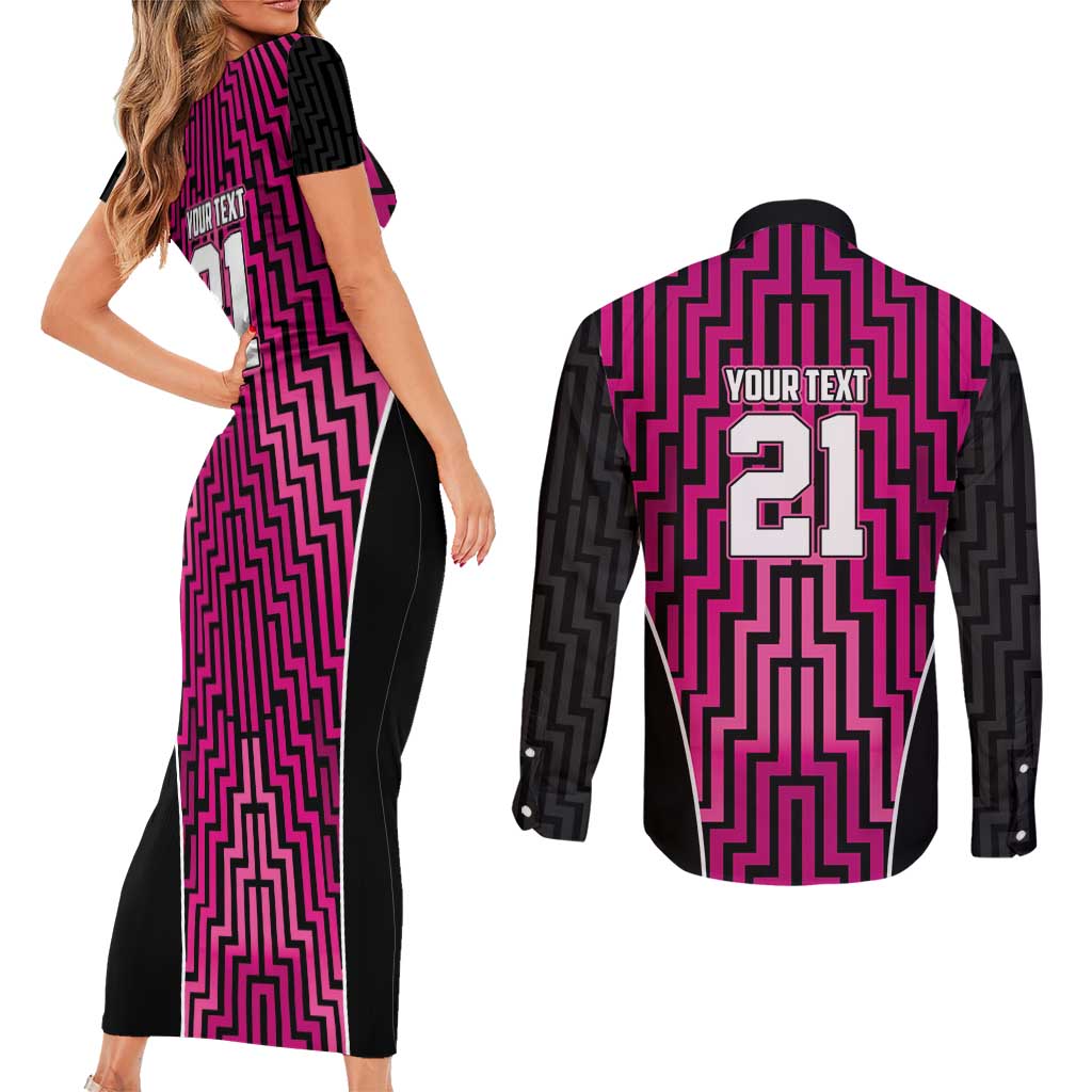 Custom Basketball New Zealand Couples Matching Short Sleeve Bodycon Dress and Long Sleeve Button Shirt Pink Maori Ta Moko Indigenous - Aussie Hoodie