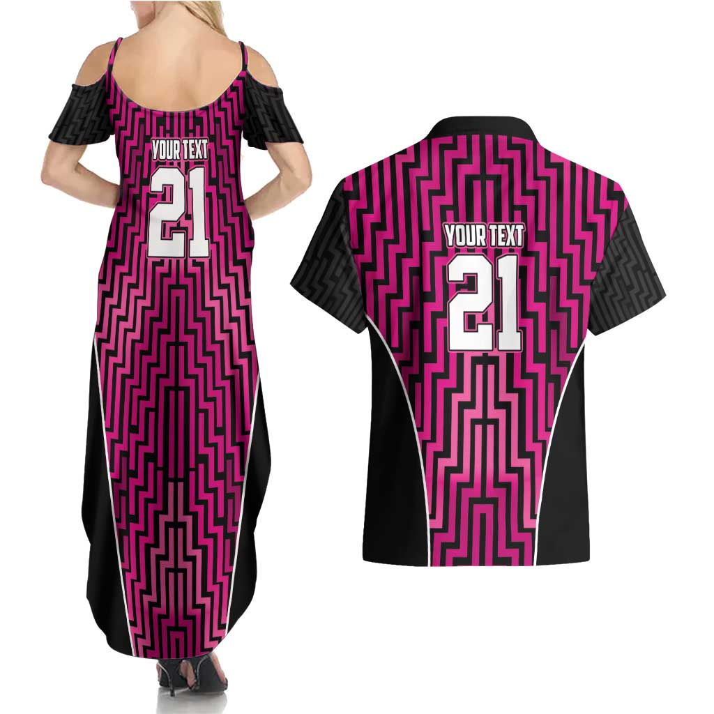 Custom Basketball New Zealand Couples Matching Summer Maxi Dress and Hawaiian Shirt Pink Maori Ta Moko Indigenous - Aussie Hoodie