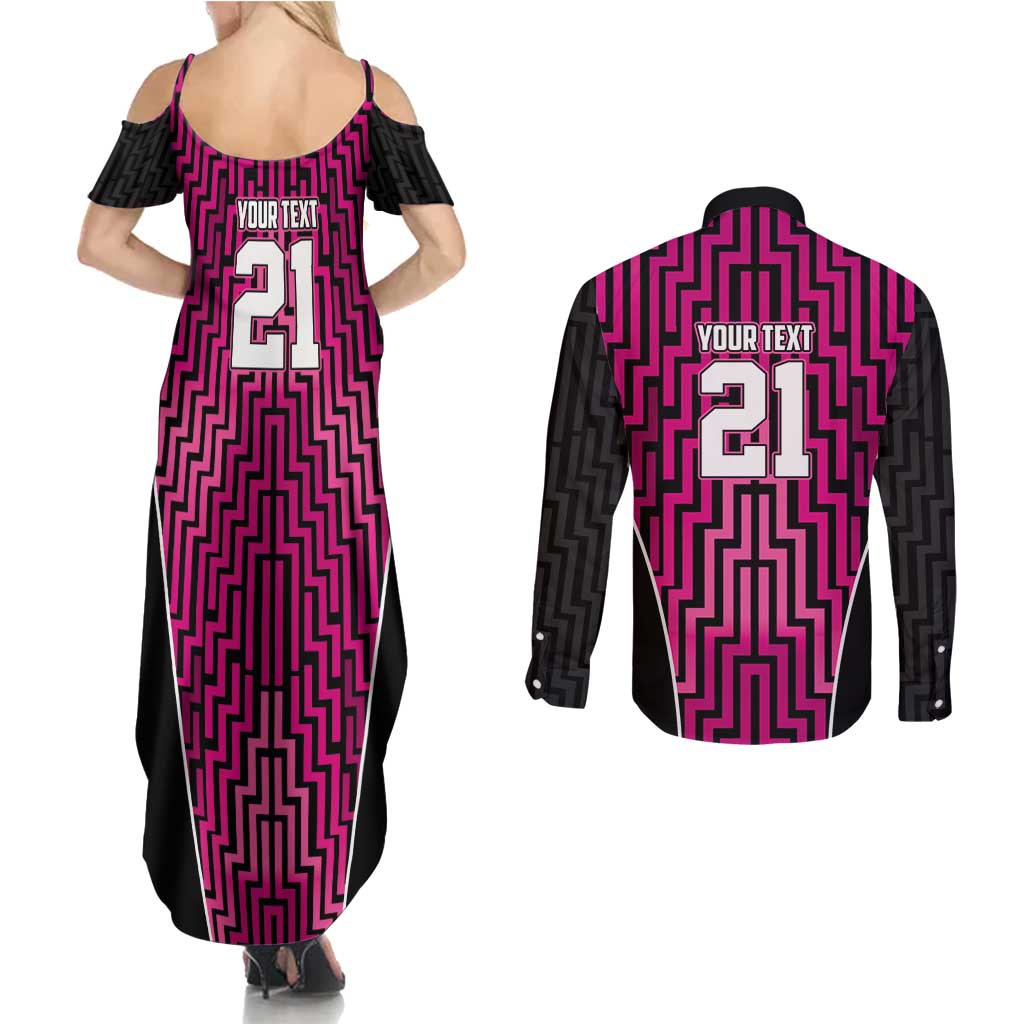 Custom Basketball New Zealand Couples Matching Summer Maxi Dress and Long Sleeve Button Shirt Pink Maori Ta Moko Indigenous - Aussie Hoodie