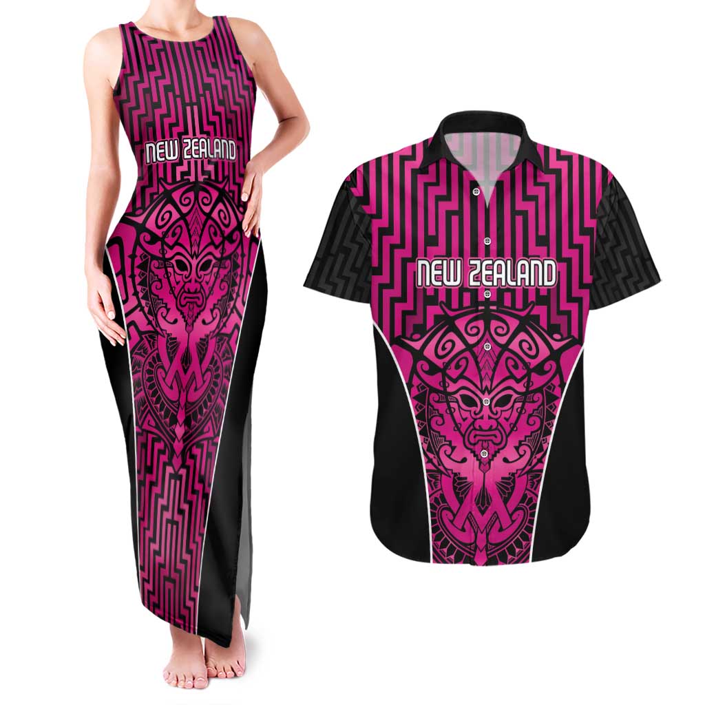 Custom Basketball New Zealand Couples Matching Tank Maxi Dress and Hawaiian Shirt Pink Maori Ta Moko Indigenous - Aussie Hoodie
