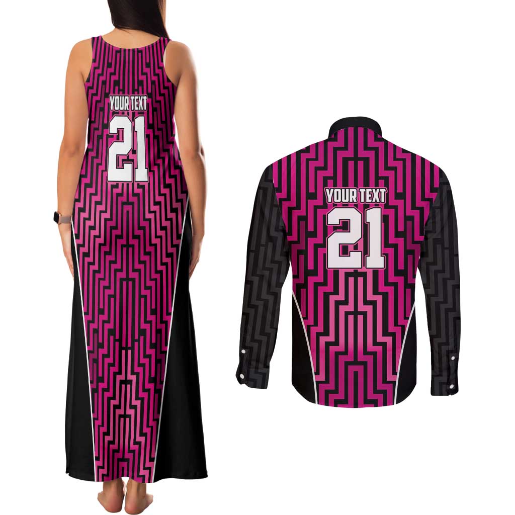Custom Basketball New Zealand Couples Matching Tank Maxi Dress and Long Sleeve Button Shirt Pink Maori Ta Moko Indigenous - Aussie Hoodie