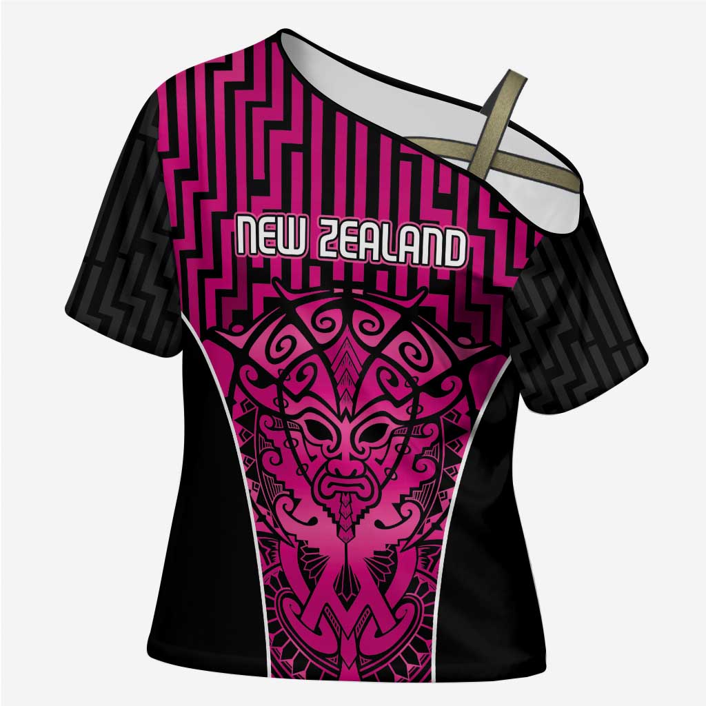 Custom Basketball New Zealand Cross Shoulder Shirt Pink Maori Ta Moko Indigenous - Aussie Hoodie