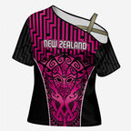 Custom Basketball New Zealand Cross Shoulder Shirt Pink Maori Ta Moko Indigenous - Aussie Hoodie