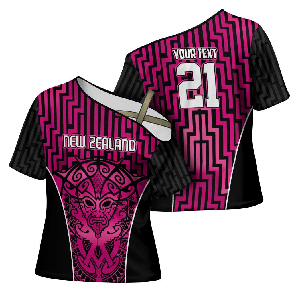 Custom Basketball New Zealand Cross Shoulder Shirt Pink Maori Ta Moko Indigenous - Aussie Hoodie