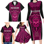 Custom Basketball New Zealand Family Matching Long Sleeve Bodycon Dress and Hawaiian Shirt Pink Maori Ta Moko Indigenous - Aussie Hoodie