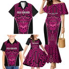 Custom Basketball New Zealand Family Matching Mermaid Dress and Hawaiian Shirt Pink Maori Ta Moko Indigenous - Aussie Hoodie
