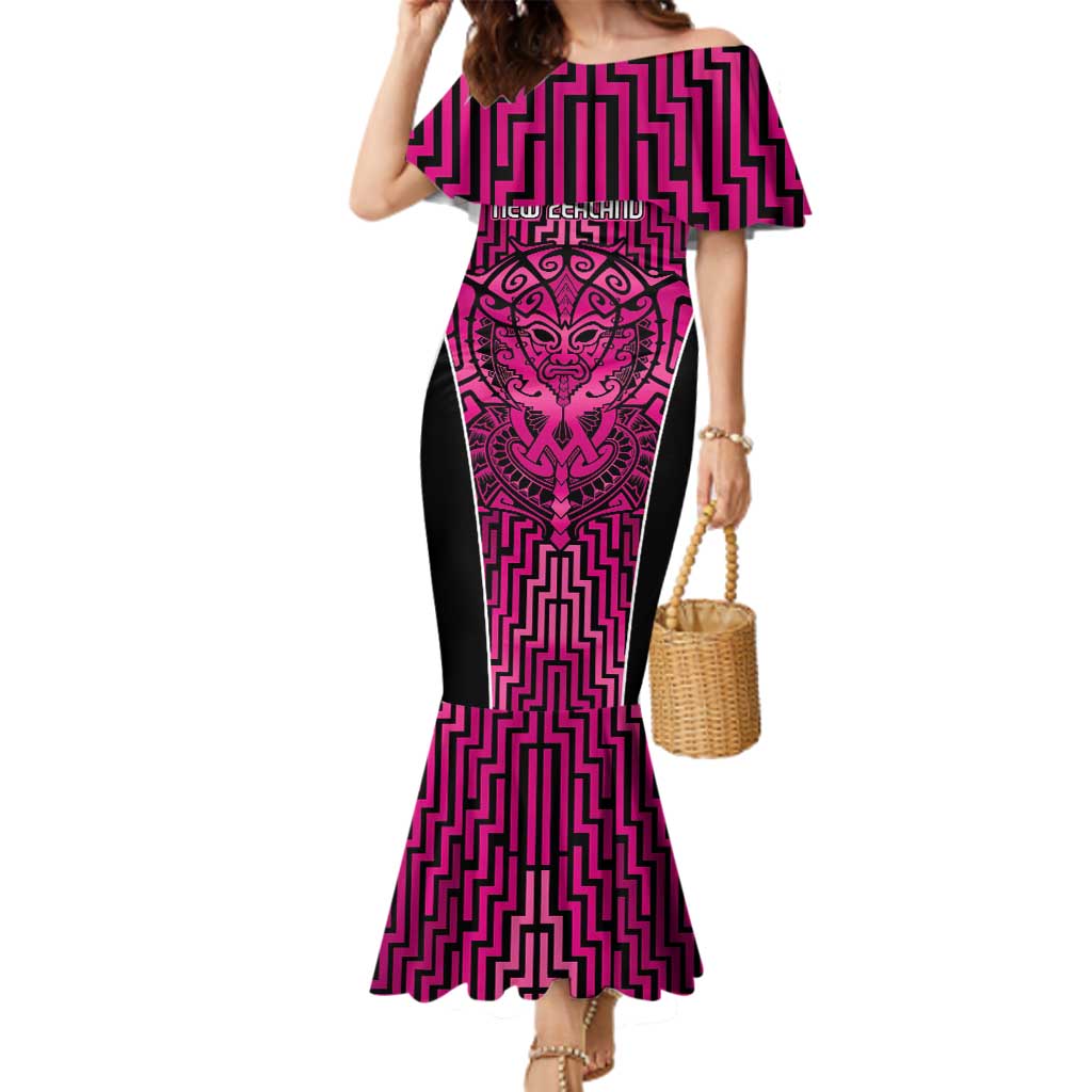 Custom Basketball New Zealand Family Matching Mermaid Dress and Hawaiian Shirt Pink Maori Ta Moko Indigenous - Aussie Hoodie