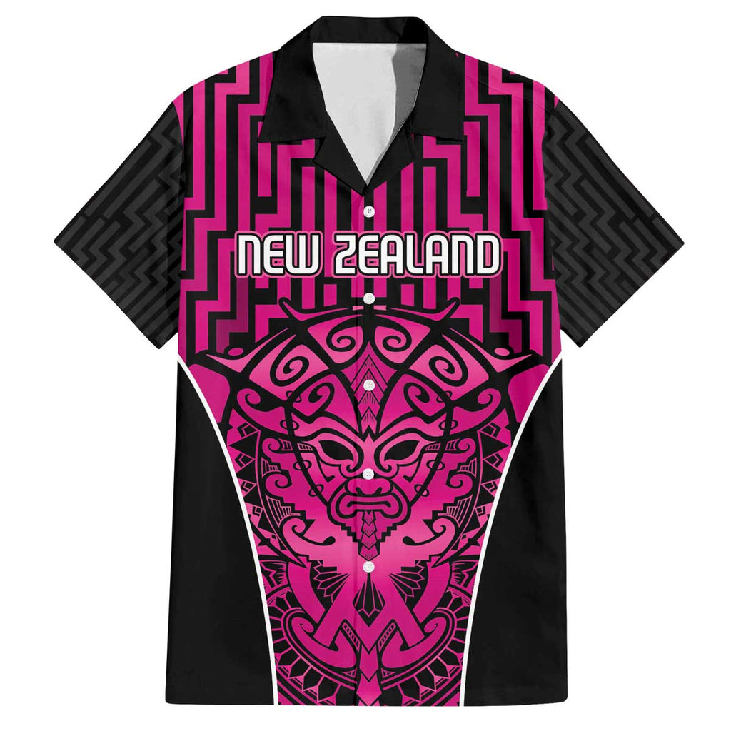 Custom Basketball New Zealand Family Matching Off The Shoulder Long Sleeve Dress and Hawaiian Shirt Pink Maori Ta Moko Indigenous - Aussie Hoodie