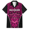 Custom Basketball New Zealand Family Matching Off The Shoulder Long Sleeve Dress and Hawaiian Shirt Pink Maori Ta Moko Indigenous - Aussie Hoodie