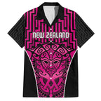 Custom Basketball New Zealand Family Matching Off The Shoulder Long Sleeve Dress and Hawaiian Shirt Pink Maori Ta Moko Indigenous - Aussie Hoodie