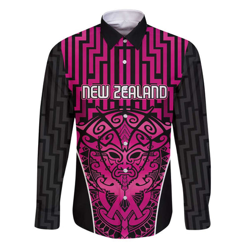 Custom Basketball New Zealand Family Matching Off The Shoulder Long Sleeve Dress and Hawaiian Shirt Pink Maori Ta Moko Indigenous - Aussie Hoodie