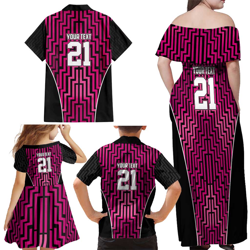 Custom Basketball New Zealand Family Matching Off Shoulder Maxi Dress and Hawaiian Shirt Pink Maori Ta Moko Indigenous - Aussie Hoodie