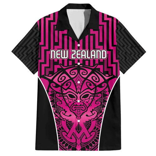 Custom Basketball New Zealand Family Matching Off Shoulder Maxi Dress and Hawaiian Shirt Pink Maori Ta Moko Indigenous - Aussie Hoodie