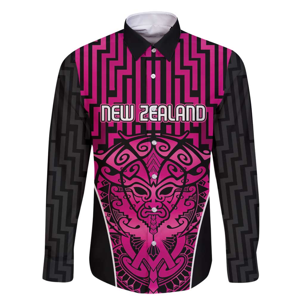 Custom Basketball New Zealand Family Matching Off Shoulder Maxi Dress and Hawaiian Shirt Pink Maori Ta Moko Indigenous - Aussie Hoodie