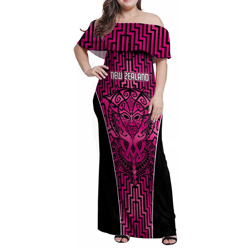 Custom Basketball New Zealand Family Matching Off Shoulder Maxi Dress and Hawaiian Shirt Pink Maori Ta Moko Indigenous - Aussie Hoodie