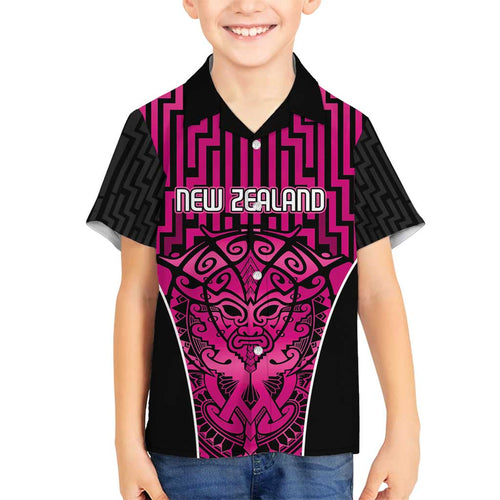 Custom Basketball New Zealand Family Matching Off Shoulder Short Dress and Hawaiian Shirt Pink Maori Ta Moko Indigenous - Aussie Hoodie