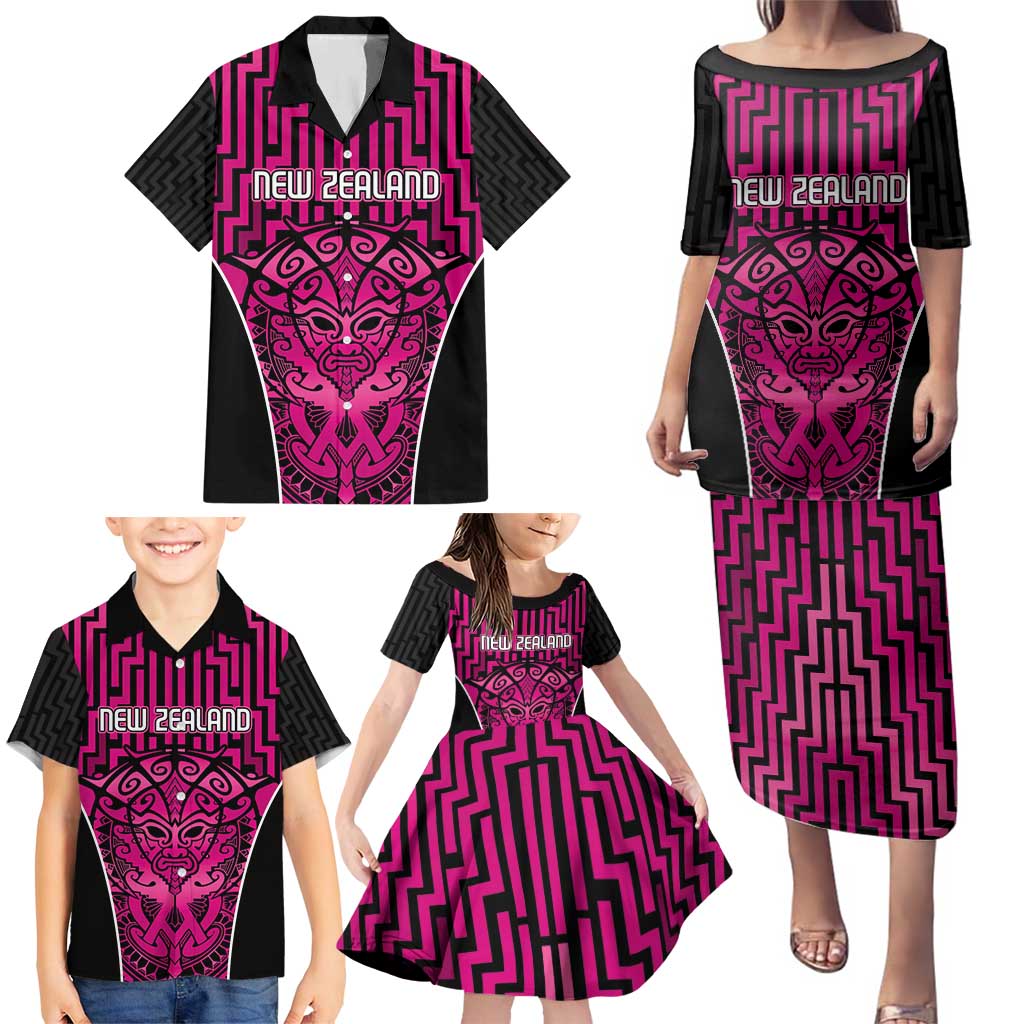 Custom Basketball New Zealand Family Matching Puletasi and Hawaiian Shirt Pink Maori Ta Moko Indigenous - Aussie Hoodie