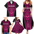Custom Basketball New Zealand Family Matching Summer Maxi Dress and Hawaiian Shirt Pink Maori Ta Moko Indigenous - Aussie Hoodie