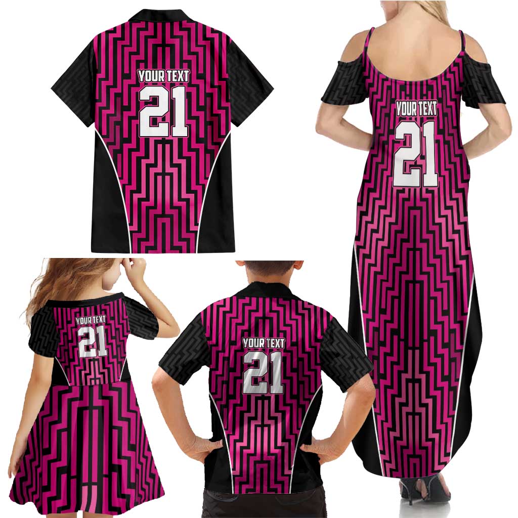 Custom Basketball New Zealand Family Matching Summer Maxi Dress and Hawaiian Shirt Pink Maori Ta Moko Indigenous - Aussie Hoodie