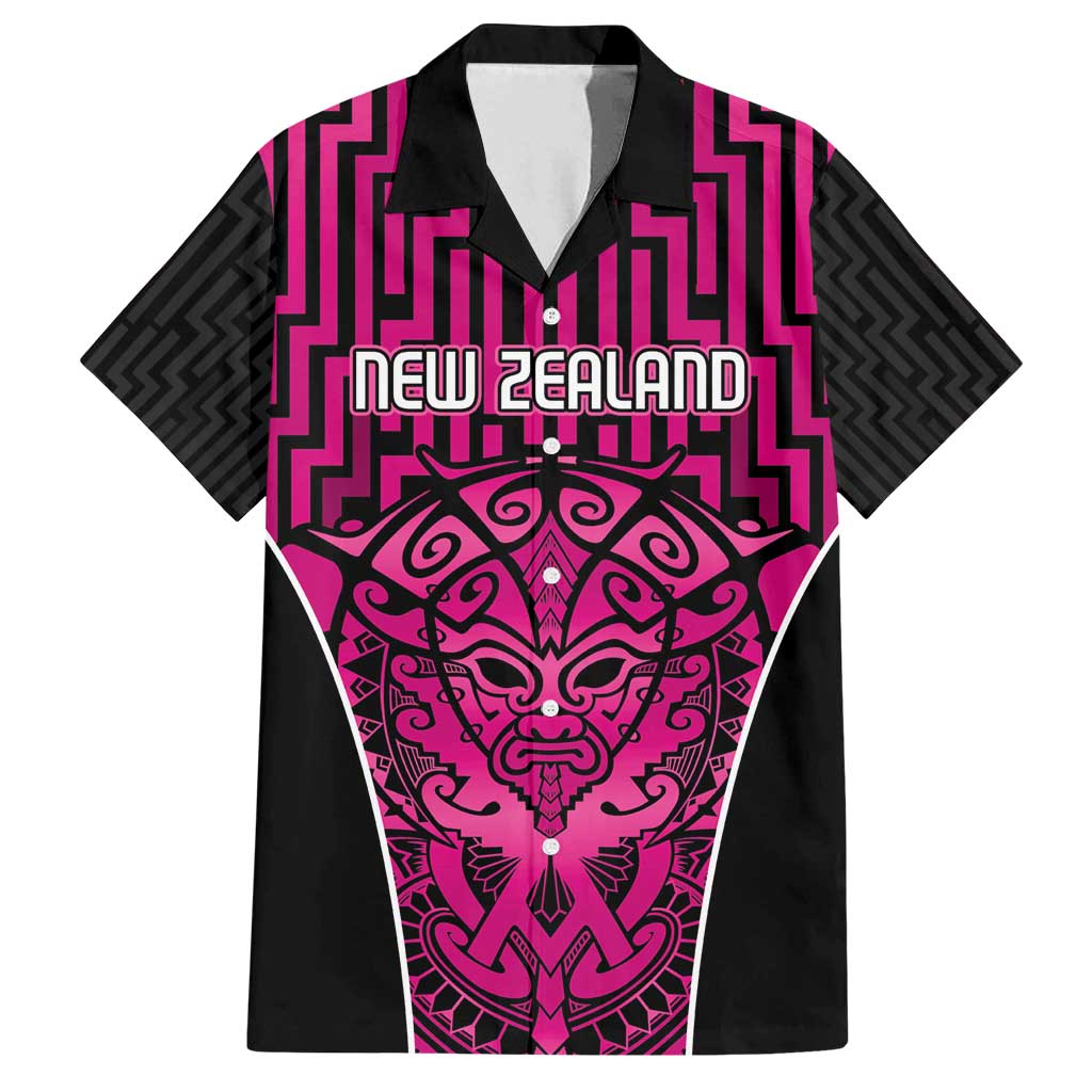 Custom Basketball New Zealand Family Matching Summer Maxi Dress and Hawaiian Shirt Pink Maori Ta Moko Indigenous - Aussie Hoodie