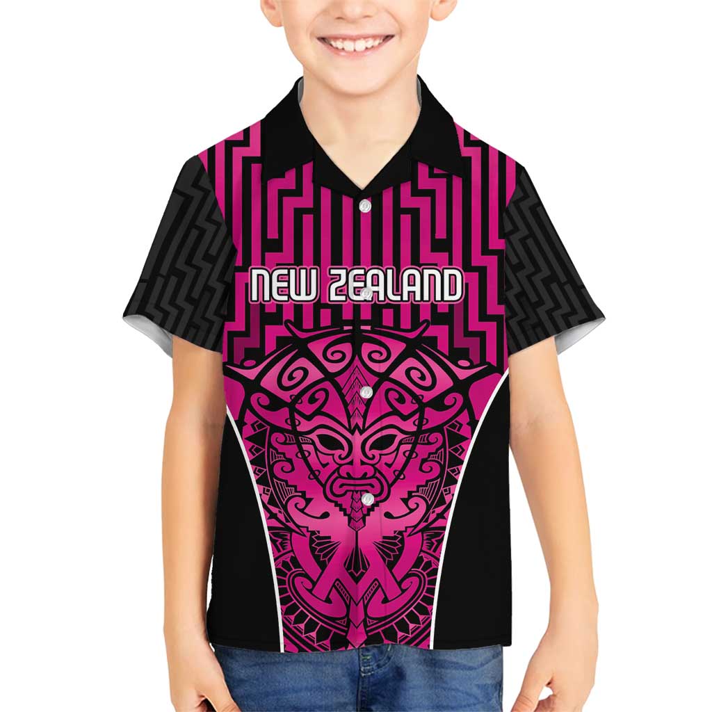 Custom Basketball New Zealand Family Matching Summer Maxi Dress and Hawaiian Shirt Pink Maori Ta Moko Indigenous - Aussie Hoodie
