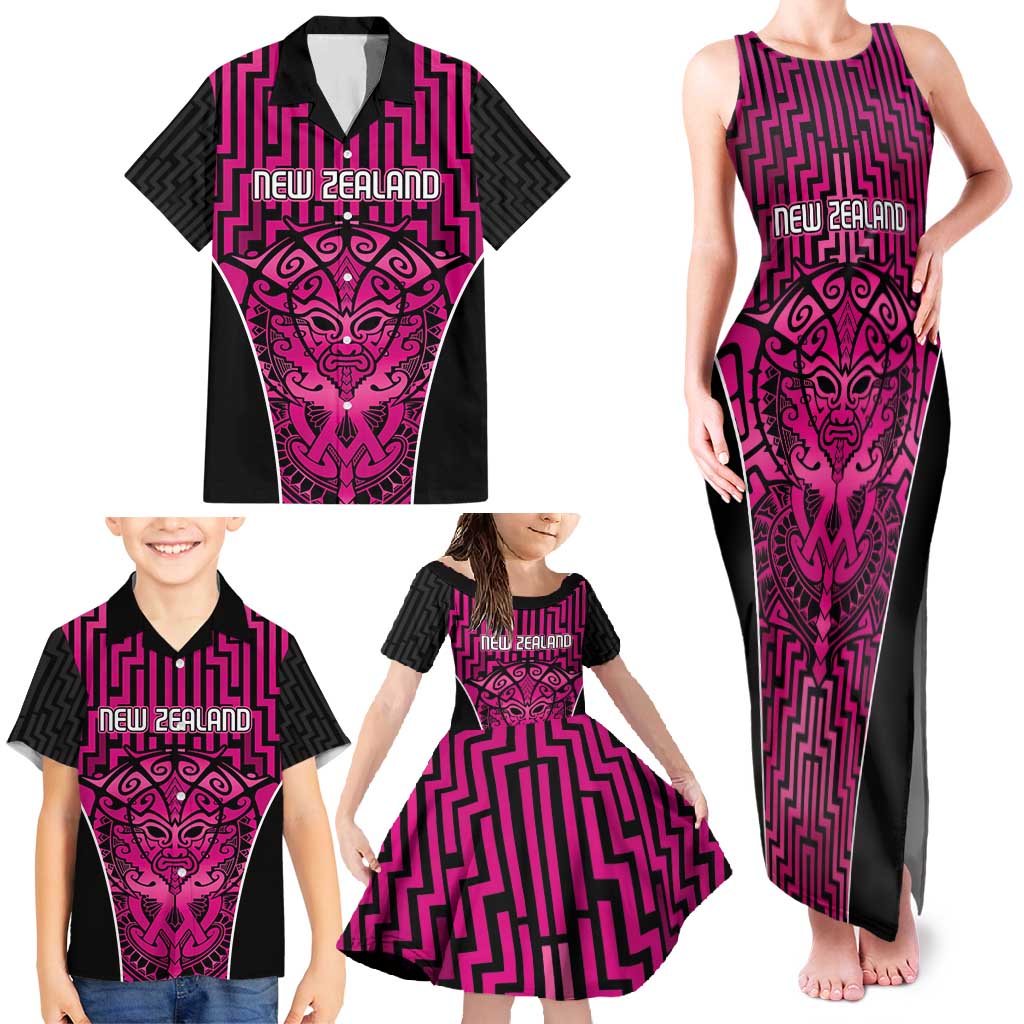 Custom Basketball New Zealand Family Matching Tank Maxi Dress and Hawaiian Shirt Pink Maori Ta Moko Indigenous - Aussie Hoodie