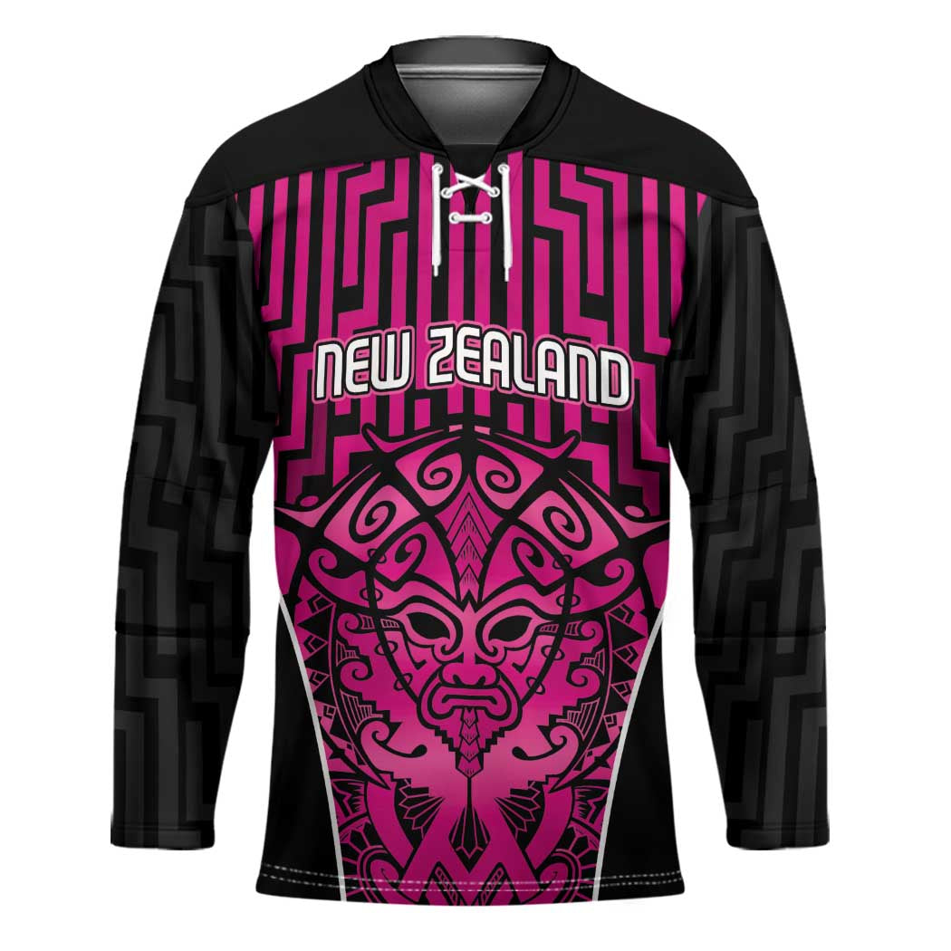 Custom Basketball New Zealand Hockey Jersey Pink Maori Ta Moko Indigenous - Aussie Hoodie