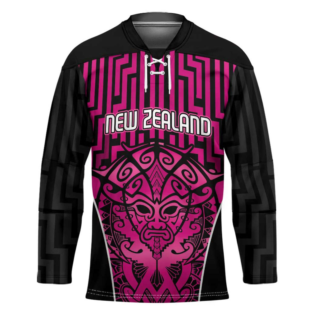 Custom Basketball New Zealand Hockey Jersey Pink Maori Ta Moko Indigenous - Aussie Hoodie